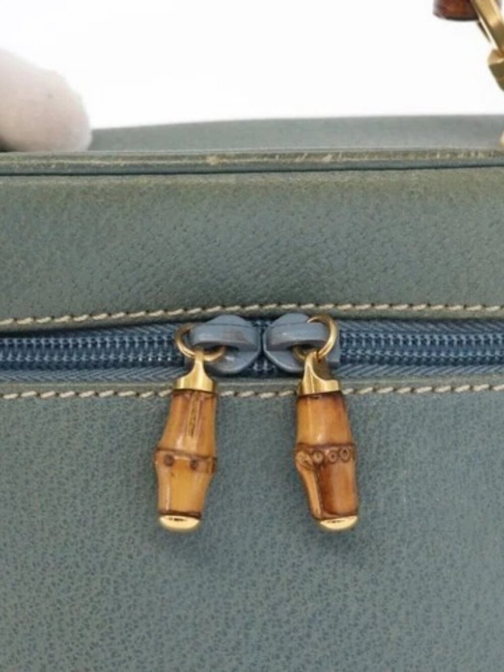 GUCCI Bamboo Vanity Cosmetic Pouch Leather Blue Gold 000 984 0232 Auth 169467 - Picture 10 of 16